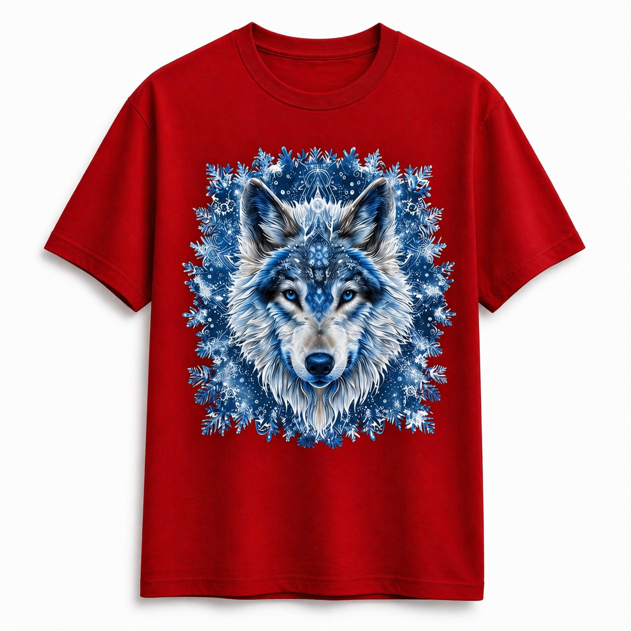 Cotton T-shirt with Snowflake Wolf print