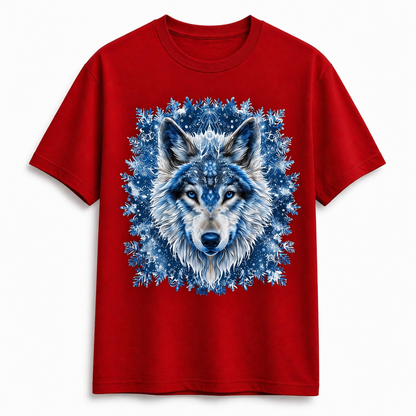 Cotton T-shirt with Snowflake Wolf print