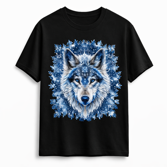 Cotton T-shirt with Snowflake Wolf print
