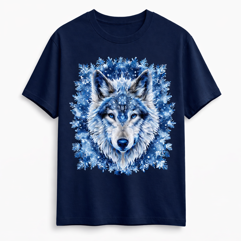 Cotton T-shirt with Snowflake Wolf print