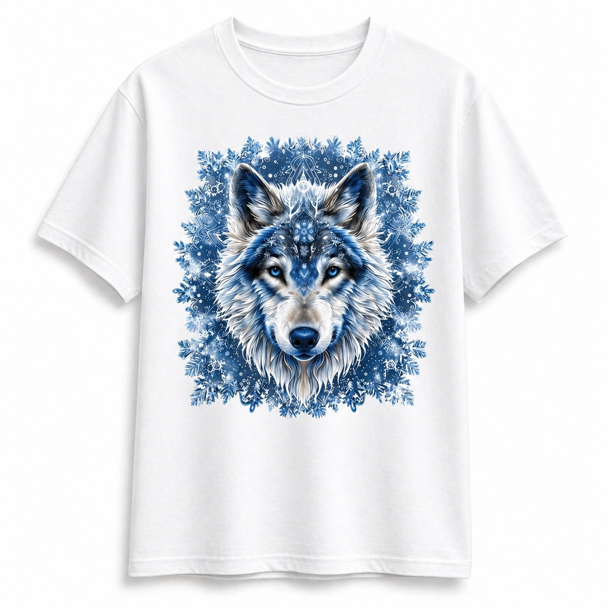 Cotton T-shirt with Snowflake Wolf print