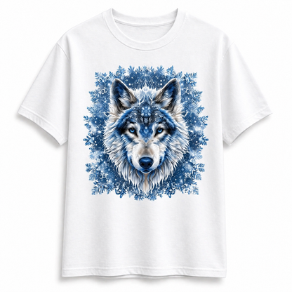 Cotton T-shirt with Snowflake Wolf print