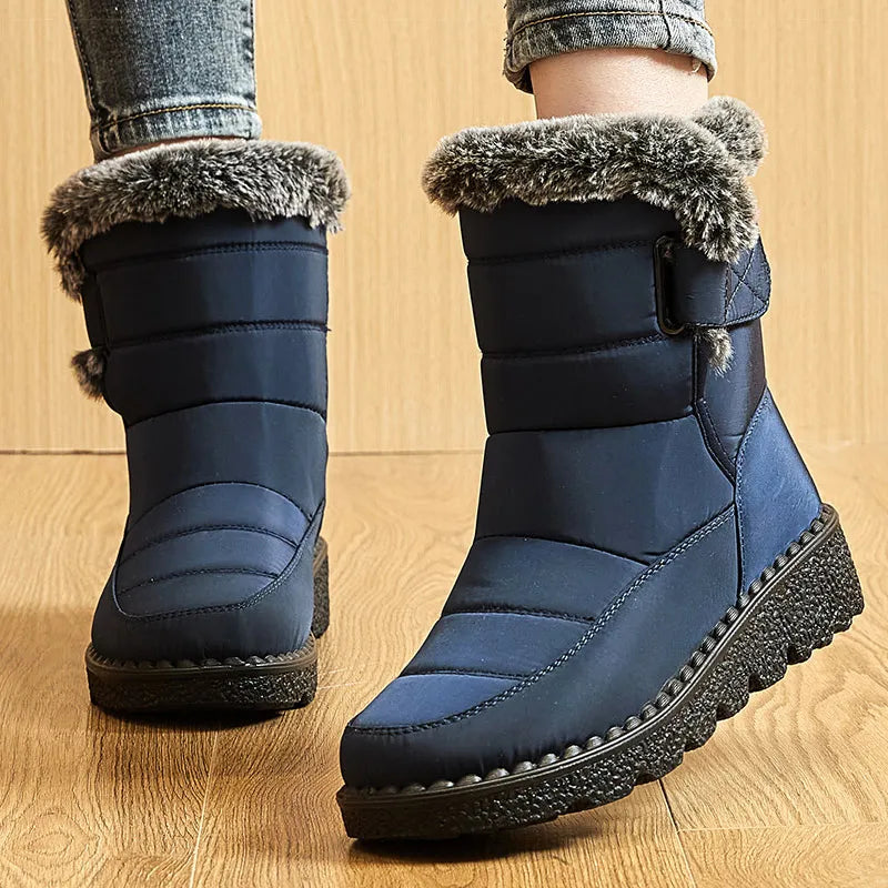2025 Women’s Waterproof Fur-Lined Winter Snow Boots with Low Heels.