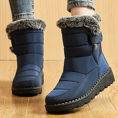 2025 Women’s Waterproof Fur-Lined Winter Snow Boots with Low Heels.