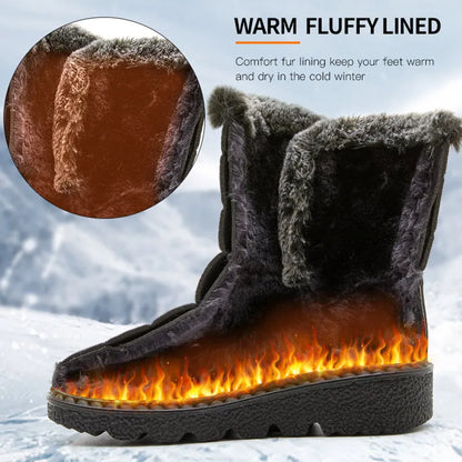 2025 Women’s Waterproof Fur-Lined Winter Snow Boots with Low Heels.