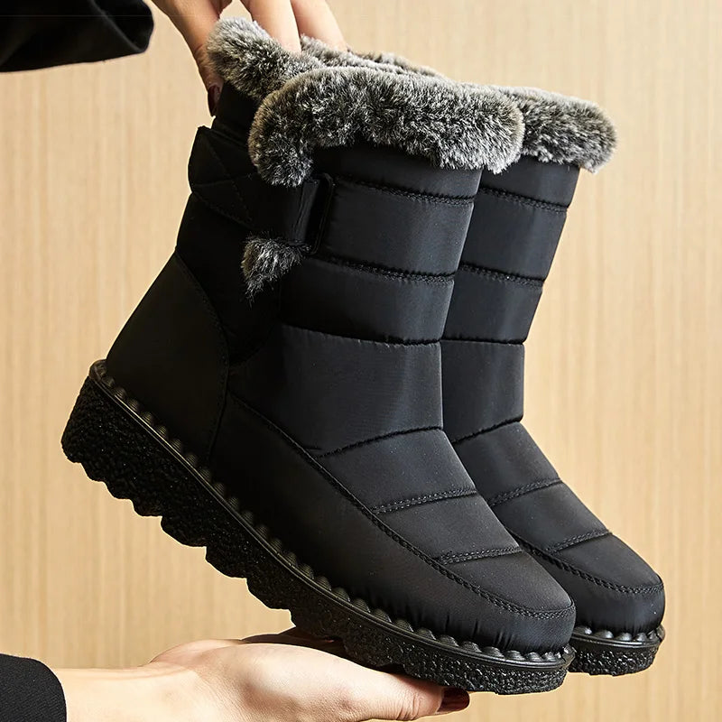 2025 Women’s Waterproof Fur-Lined Winter Snow Boots with Low Heels.