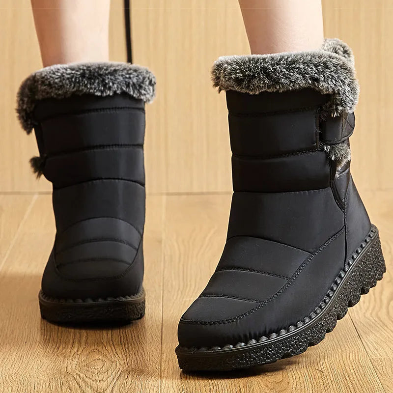 2025 Women’s Waterproof Fur-Lined Winter Snow Boots with Low Heels.