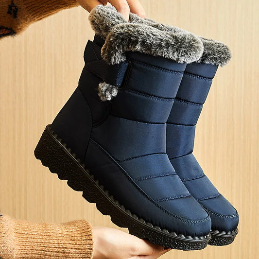 2025 Women’s Waterproof Fur-Lined Winter Snow Boots with Low Heels.